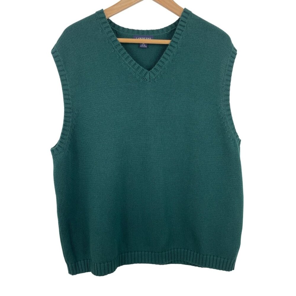 Lands End Green Sweater Vest Mens Size XL